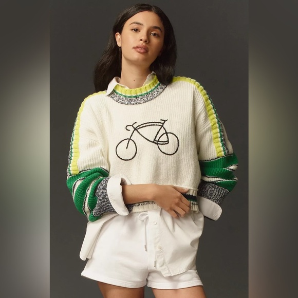 NWT Size L - Daily Practice Cotton Le Tour Crop Crew-Neck Sweater - Picture 4 of 16